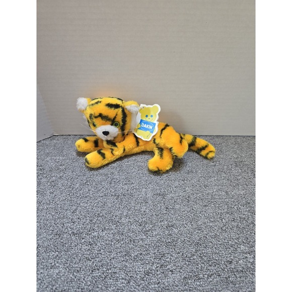 Dakin Tiger VTG Stuffed Animal Plush Taddy 1976 Beanie Bag W/ Tags Green Eyes - Picture 1 of 9